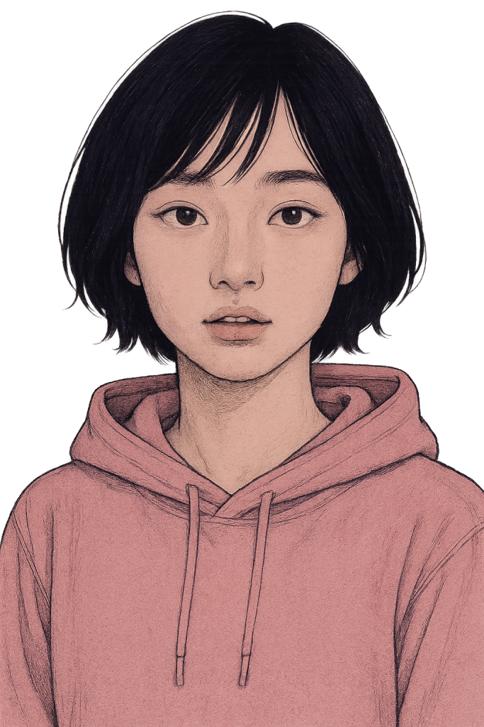 リアルタッチの女性ポートレート（パーカー姿）｜Realistic portrait of a woman in a hoodie