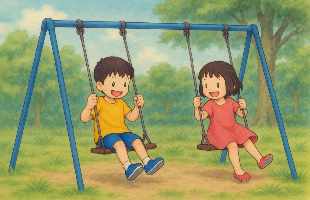 ブランコで遊ぶ子どもたち|Children Playing on Swings