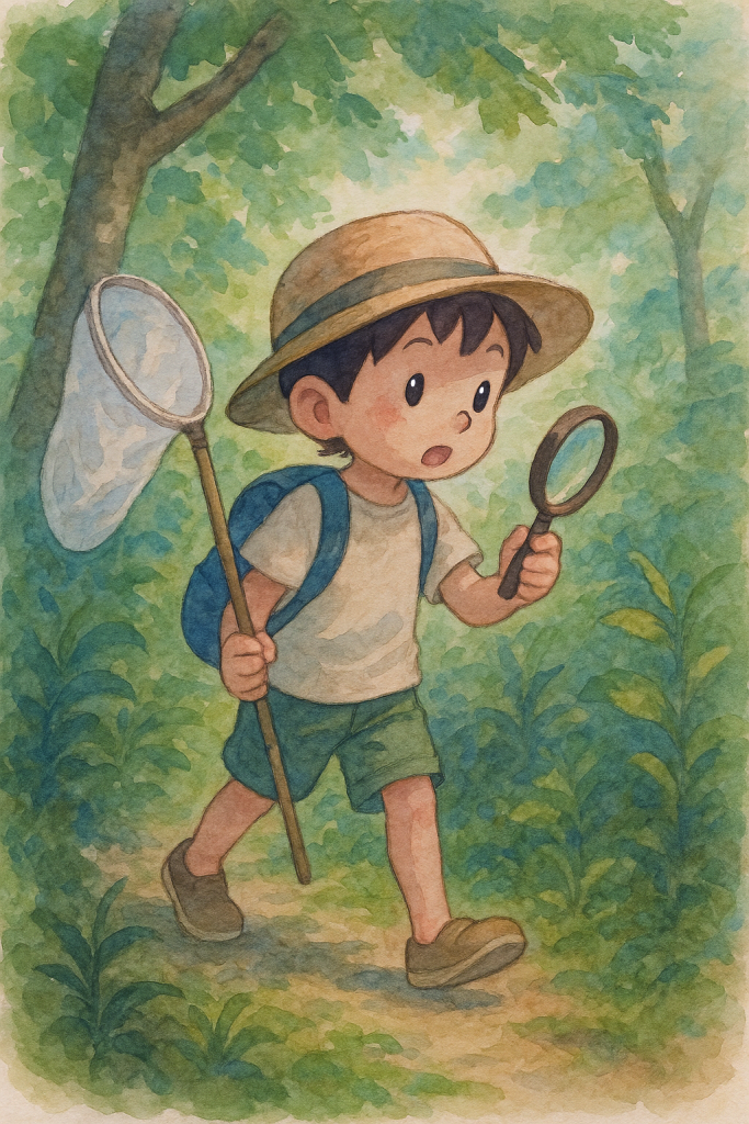 夏の森と昆虫探しの少年|Boy Exploring the Summer Forest for Insects