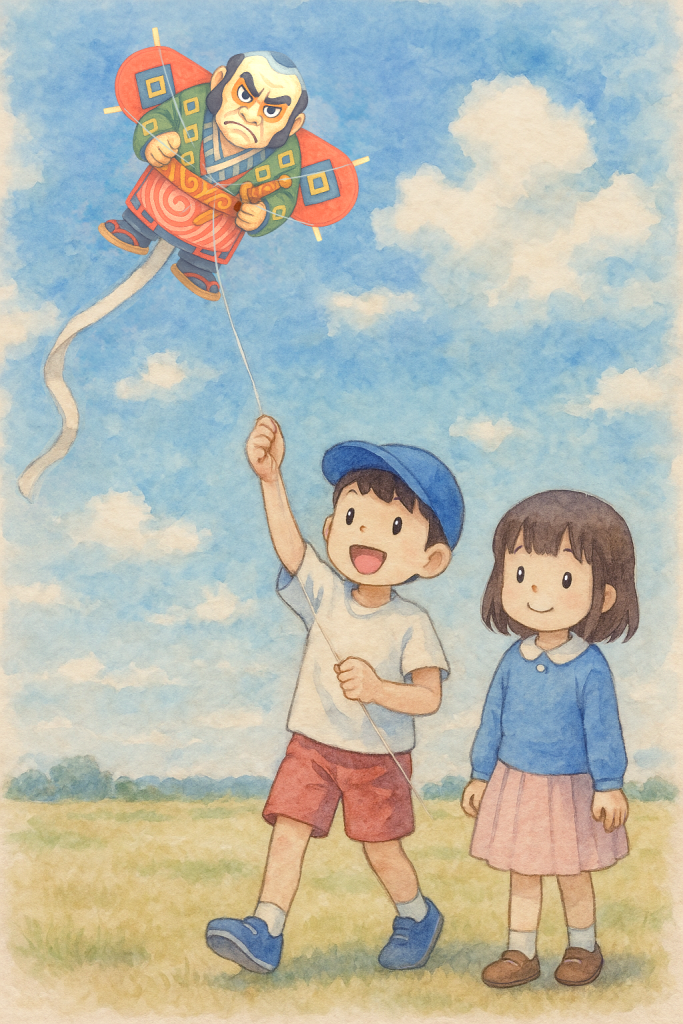 奴凧を揚げる子どもたちの情景|Children Flying an Edo-style Kite