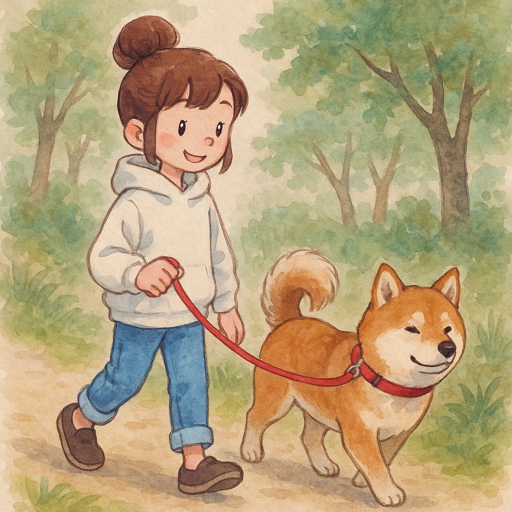 散歩する少女と柴犬｜A Girl Walking with a Shiba Inu