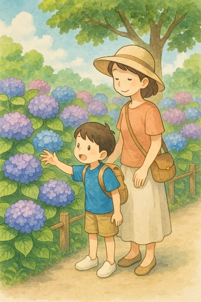 紫陽花の庭で過ごす親子のひととき｜A Peaceful Moment with Hydrangeas